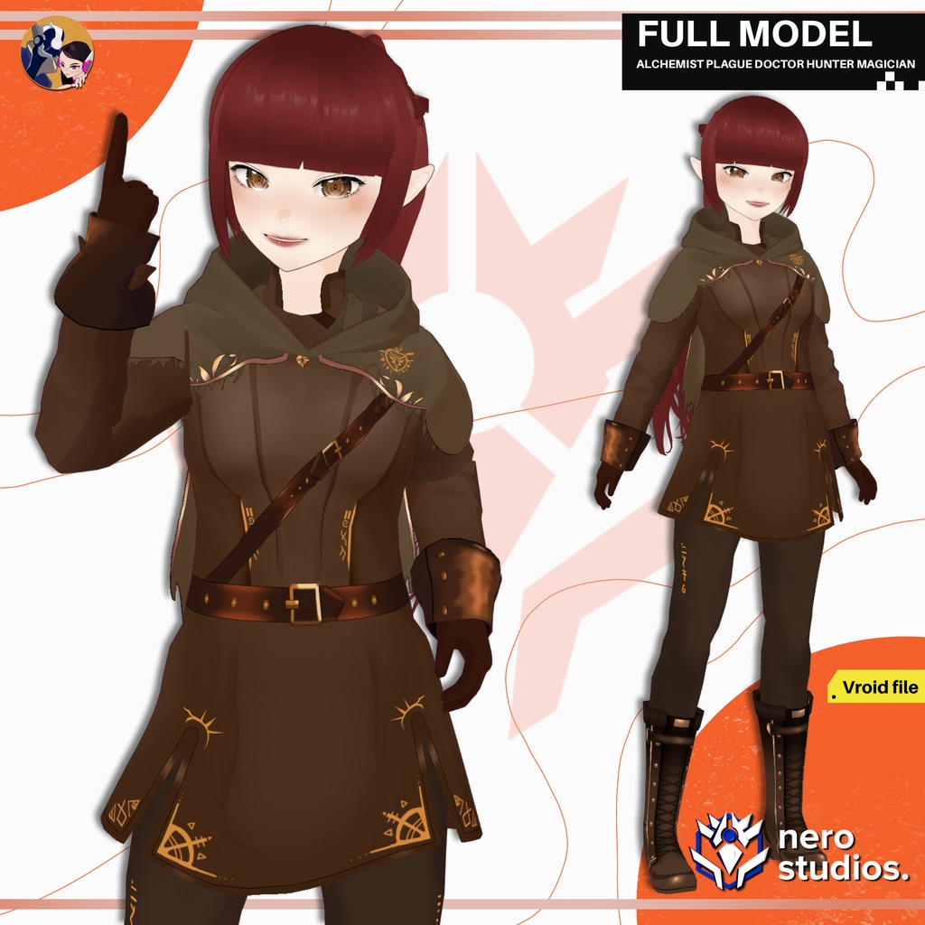 ALCHEMIST PLAGUE DOCTOR HUNTER MAGICIAN FULL FANTASY RPG MODEL SET PRESET VROID COSTUME OUTFIT (VROID FILE) / 3Dキャラクター 3Dモデル ファンタジー 女の子 マジシャン 服装