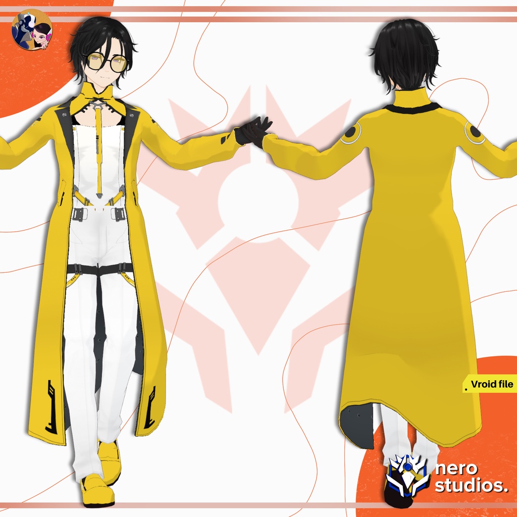 【VRoid 男性用】サイバーパンク・テックウェアコート|近未来クール系フルセット(髪型プリセット付き) / MALE CYBERPUNK OUTFIT FUTURISTIC VIBE COAT TECH WEAR COOL HANDSOME FULL SET PRESET HAIRSTYLE FOR VROID (VROID FILE)