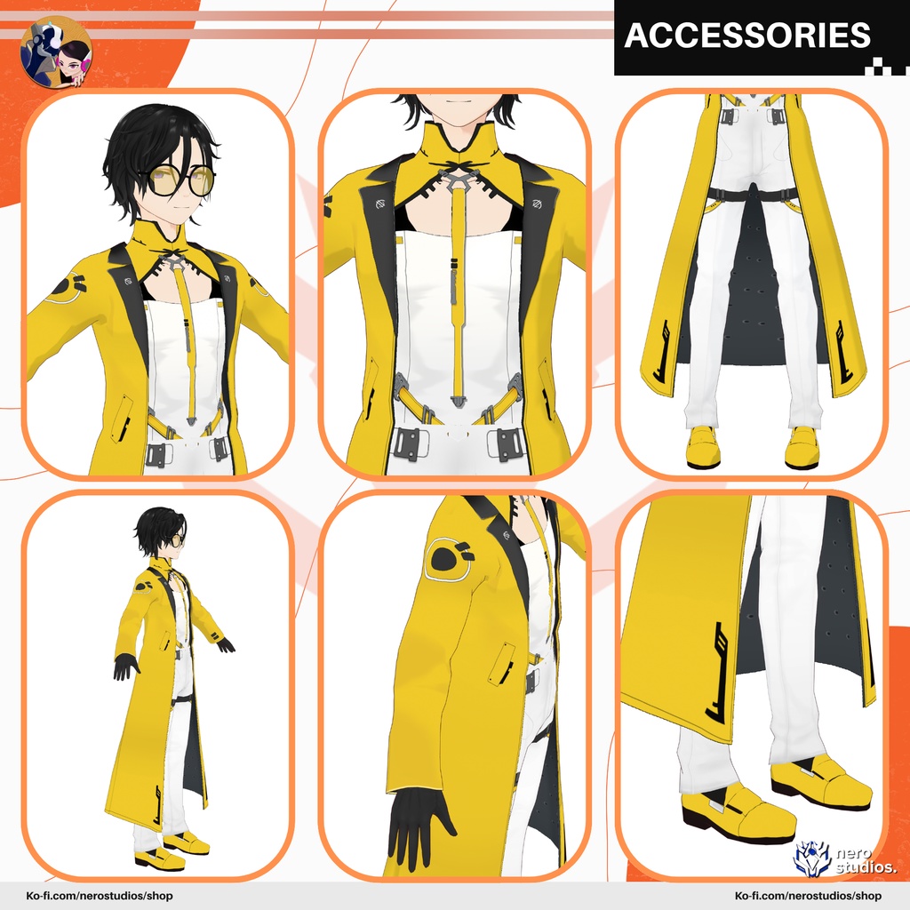 【VRoid 男性用】サイバーパンク・テックウェアコート|近未来クール系フルセット(髪型プリセット付き) / MALE CYBERPUNK OUTFIT FUTURISTIC VIBE COAT TECH WEAR COOL HANDSOME FULL SET PRESET HAIRSTYLE FOR VROID (VROID FILE)