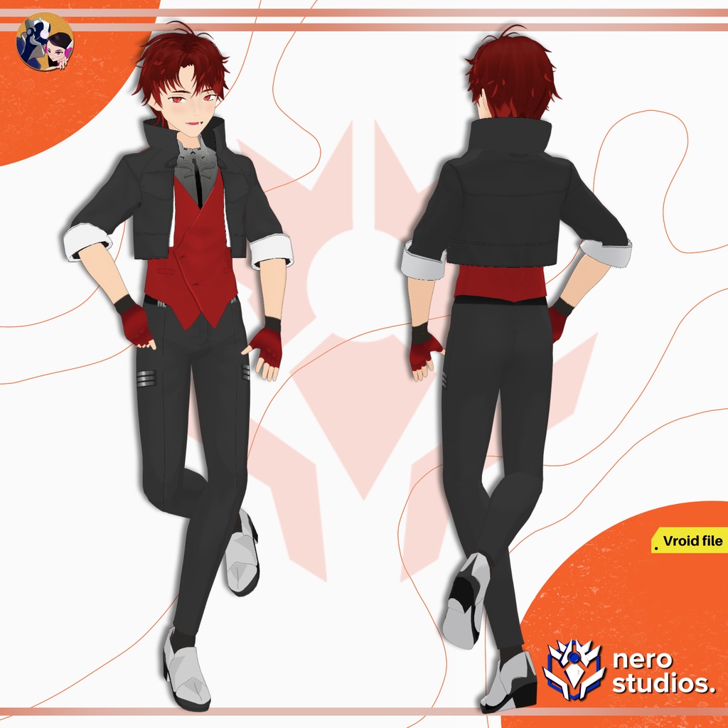 【VRoid用 男性】SFファンタジー・サイバーパンク|クール系イケメンフルモデル(髪型付き)/ MALE FUTURISTIC FANTASY OUTFIT SCIFI MANGA CYBERPUNK FULL PRESET HAIRSTYLE TEXTURE FOR VROID (VROID FILE)