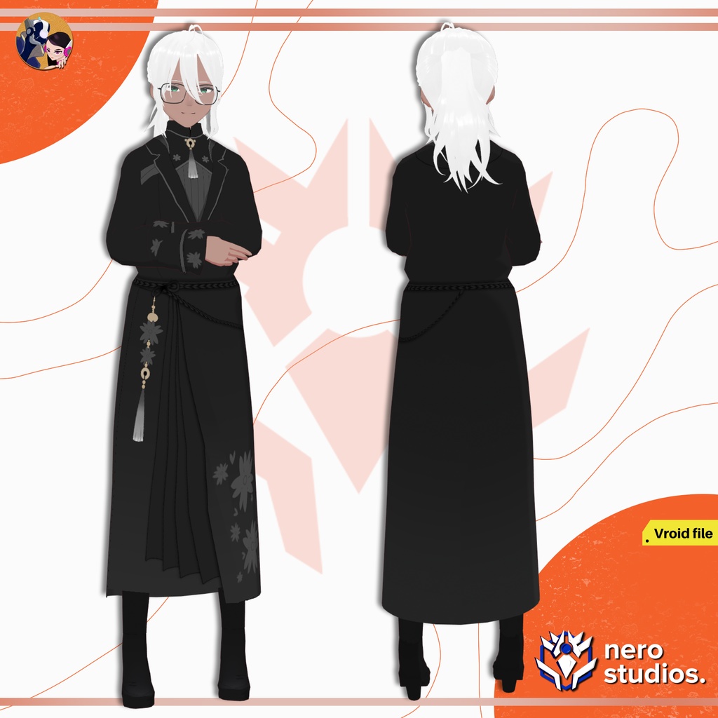 【VRoid 男性用】東洋風エレガント|和風 知的系イケメンフルモデル(髪型プリセット付き)/ MALE ELEGANT OUTFIT ORIENTAL STYLE SUIT HANDSOME COOL DARK FULL SET TEXTURE HAIRSTYLE PRESET FOR VROID (VROID FILE)