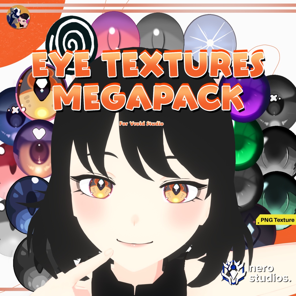 【VRoid用】高品質アイテクスチャ18種セット|ベーシック+美麗デザイン / VROID EYE TEXTURE PACK – 18 HIGH QUALITY BASIC EYES (PNG)