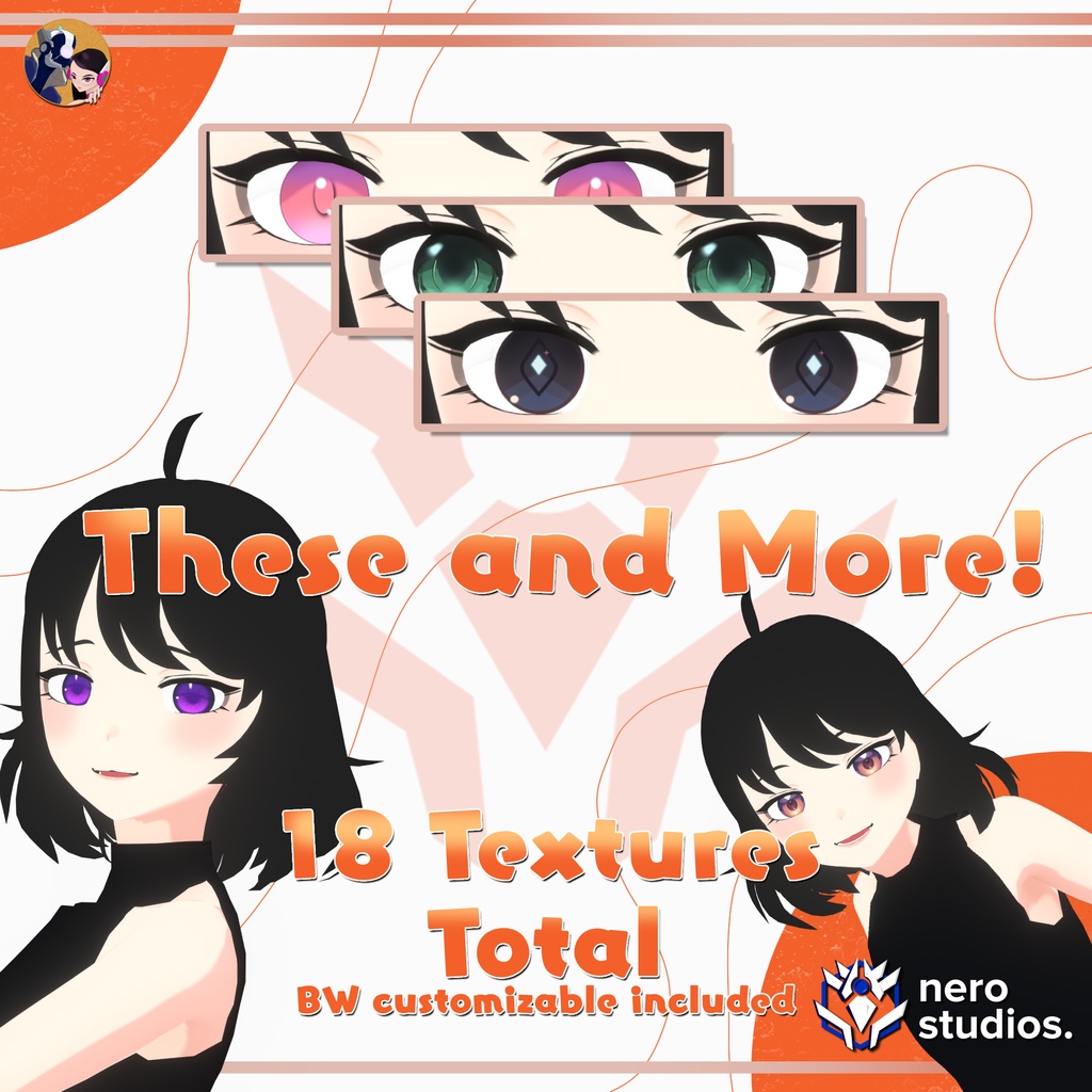 【VRoid用】高品質アイテクスチャ18種セット|ベーシック+美麗デザイン / VROID EYE TEXTURE PACK – 18 HIGH QUALITY BASIC EYES (PNG)