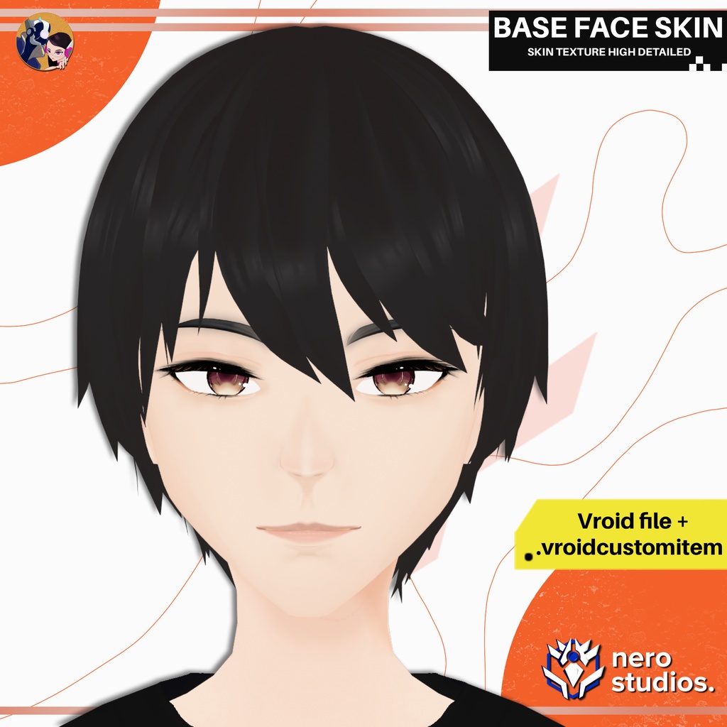 【VRoid用 男性】顔 肌 高精細ベースフェイススキン 肌テクスチャ ｜ ハンサム系プリセット  / HIGH DETAILED HANDSOME BASE MALE FACE SKIN TEXTURE FOR VROID