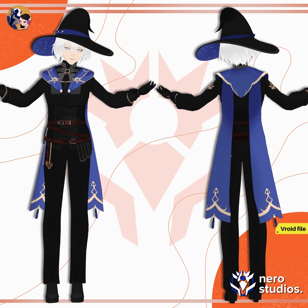 【VRoidモデル】ファンタジー魔法使い 男性アバター フルセット 高精細テクスチャ付き / WIZARD MAGICIAN MALE HANDSOME MODEL FULL OUFTIT HAIRSTYLE TEXTURES PRESETS (VROID FILE)