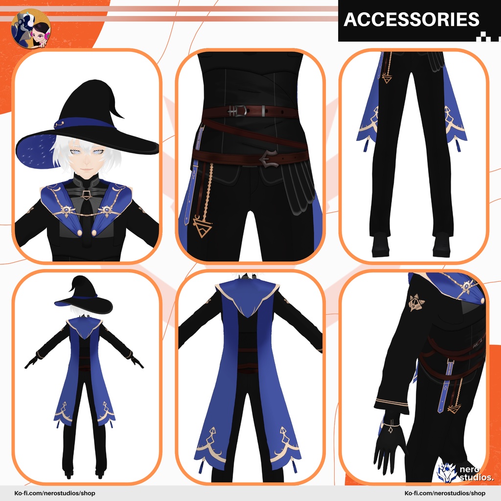 【VRoidモデル】ファンタジー魔法使い 男性アバター フルセット 高精細テクスチャ付き / WIZARD MAGICIAN MALE HANDSOME MODEL FULL OUFTIT HAIRSTYLE TEXTURES PRESETS (VROID FILE)