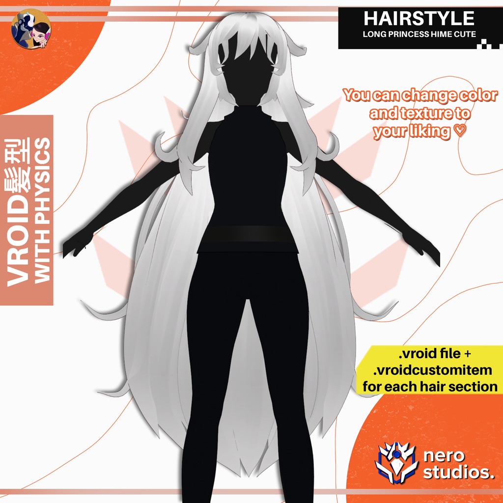 【VRoid髪型】 【VRoidヘアプリセット 】 姫カット 長い髪 / HAIRSTYLE FOR VROID LONG PRINCESS HIME CUTE FANTASY PRESET
