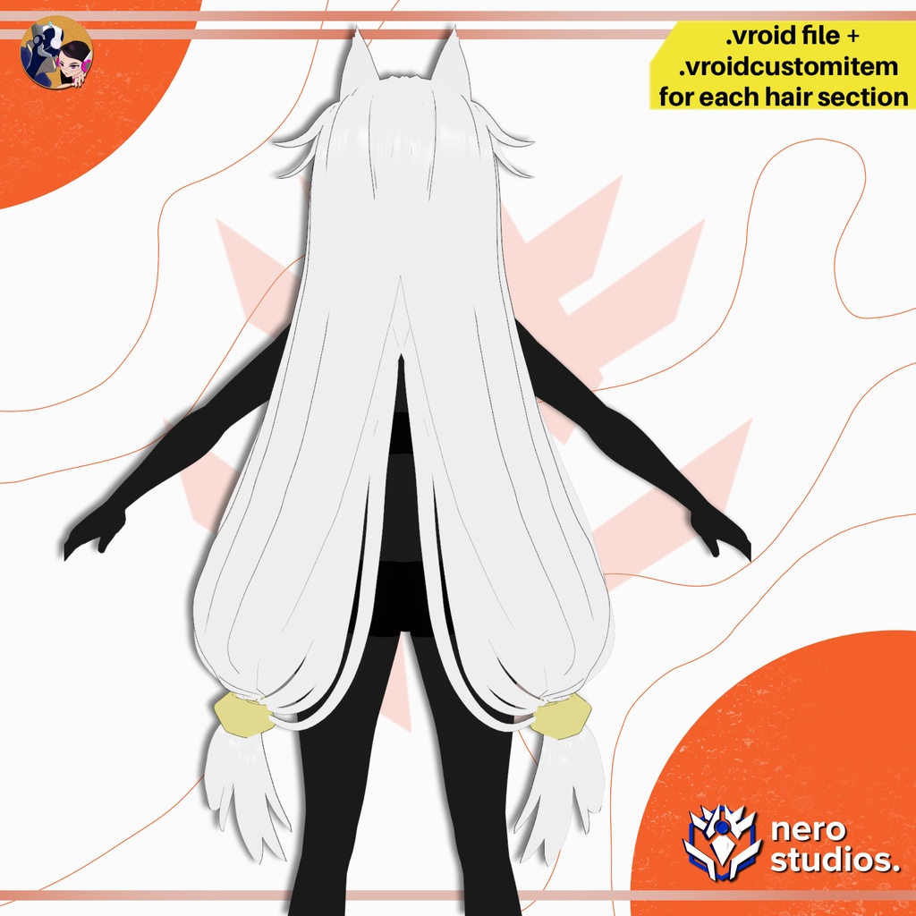 【VRoid髪型】 猫耳 / ツインテール / ロング / 中華 / 和風 / お嬢様 / かわいい / HAIRSTYLE FOR VROID DOUBLE LONG CAT PONYTAILS CUTE AND ELEGANT ORIENTAL ANIME HAIRSTYLE