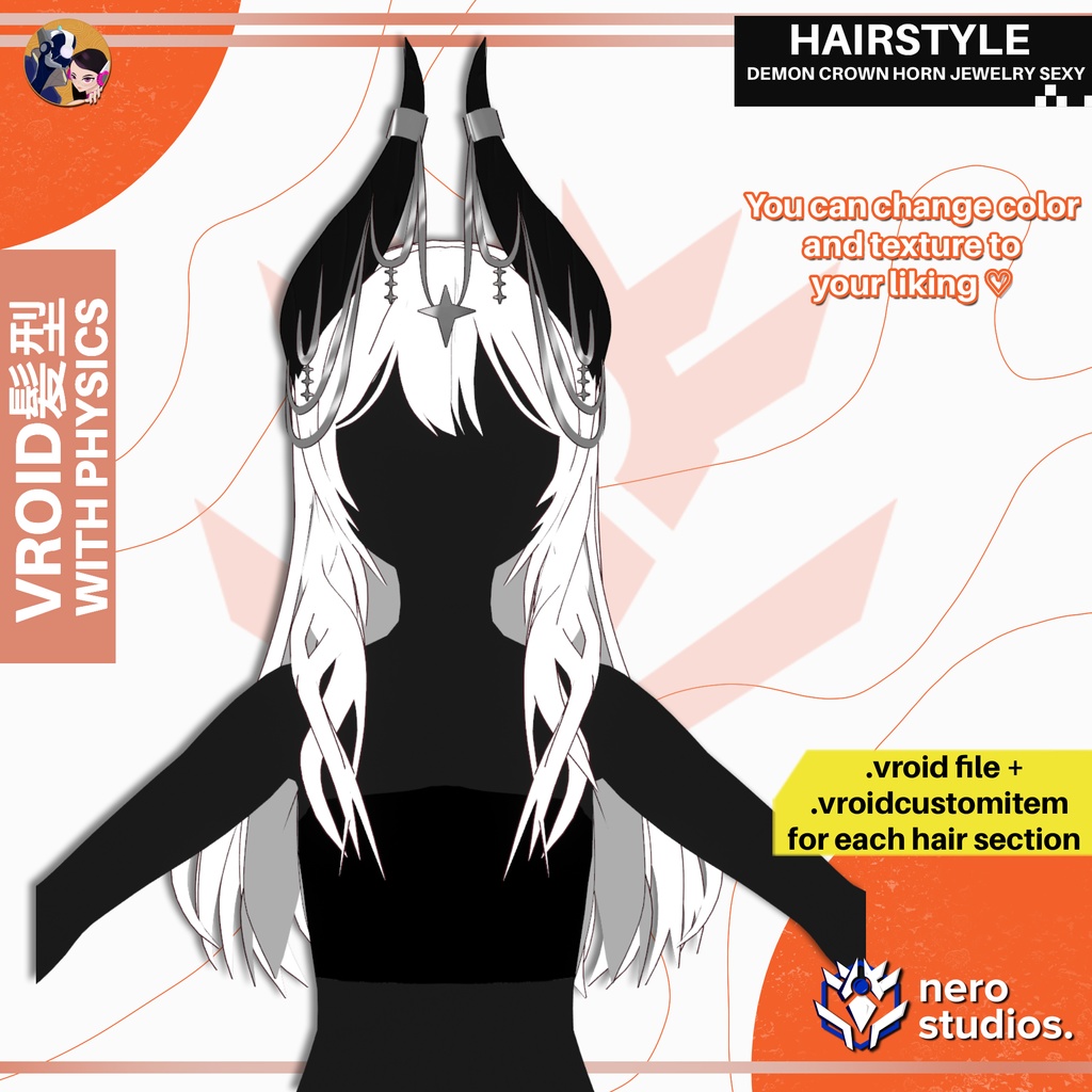 【VRoid髪型】悪魔の角クラウンヘア＋アクセサリーセット｜ダークファンタジー・地雷系・VTuber対応 / HAIR PRESET FOR VROID DEMON CROWN HORN JEWELRY CUSTOM ITEMS