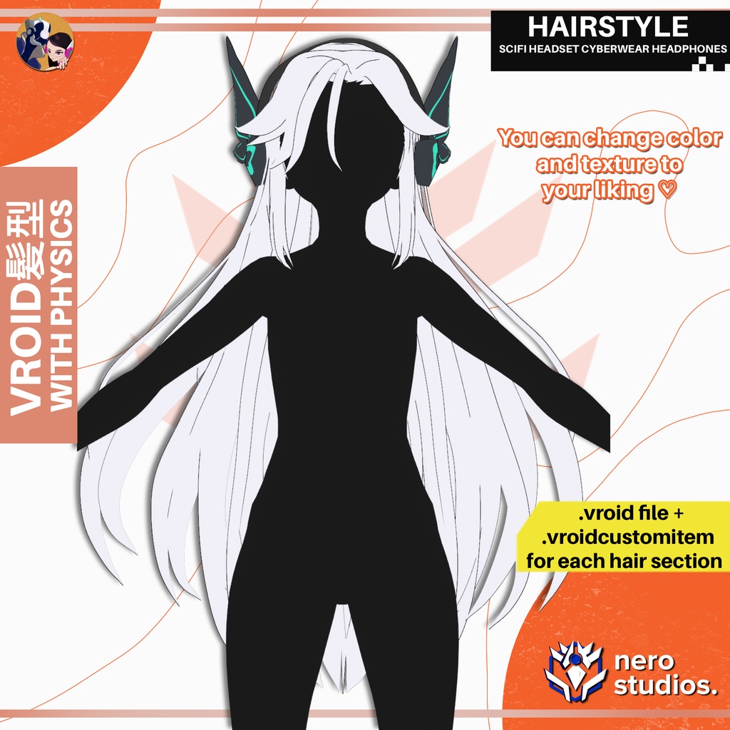 【VRoid髪型】 サイバーパンク風ヘッドセット付き未来型ヘアスタイル【VRoid用】 カスタムアイテム＋VRoidファイル / HAIR PRESET FOR VROID CYBERPUNK SCIFI HEADSET CYBERWEAR HEADPHONES MIKU CUSTOM ITEMS