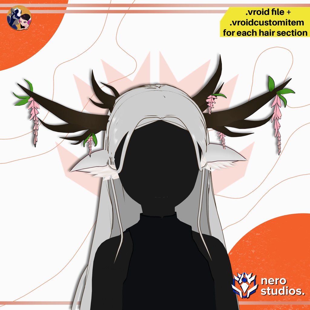 【VRoid髪型】 森の精霊 鹿角ヘア|VRoid用ヘアプリセット FOREST SPIRIT DEER HORNS HAIRSTYLE - VROID HAIR & ACCESSORIES - VROID CUSTOM ITEM, VROID FILE CUSTOMIZABLE