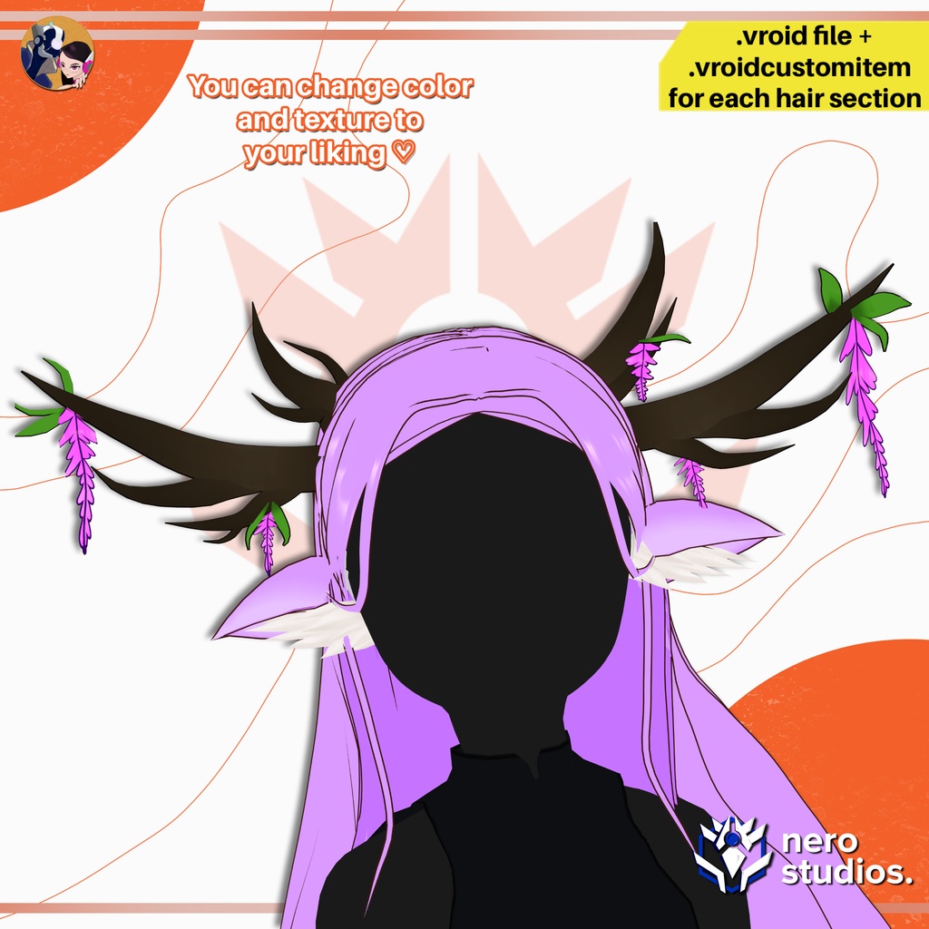 【VRoid髪型】 森の精霊 鹿角ヘア|VRoid用ヘアプリセット FOREST SPIRIT DEER HORNS HAIRSTYLE - VROID HAIR & ACCESSORIES - VROID CUSTOM ITEM, VROID FILE CUSTOMIZABLE