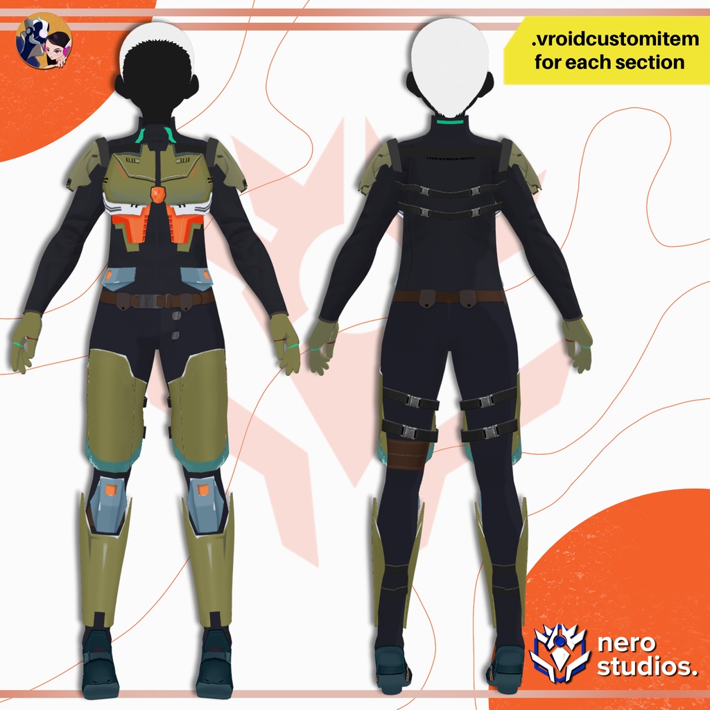 【VRoid 衣装】 鎧 サイバーパンク 近未来バトルスーツ装甲 SF / FULL ARMOR SCI FI BODYSUIT PLATES CHEST AND LEGS CYBERPUNK ASSETS VROID FILE MALE OR FEMALE