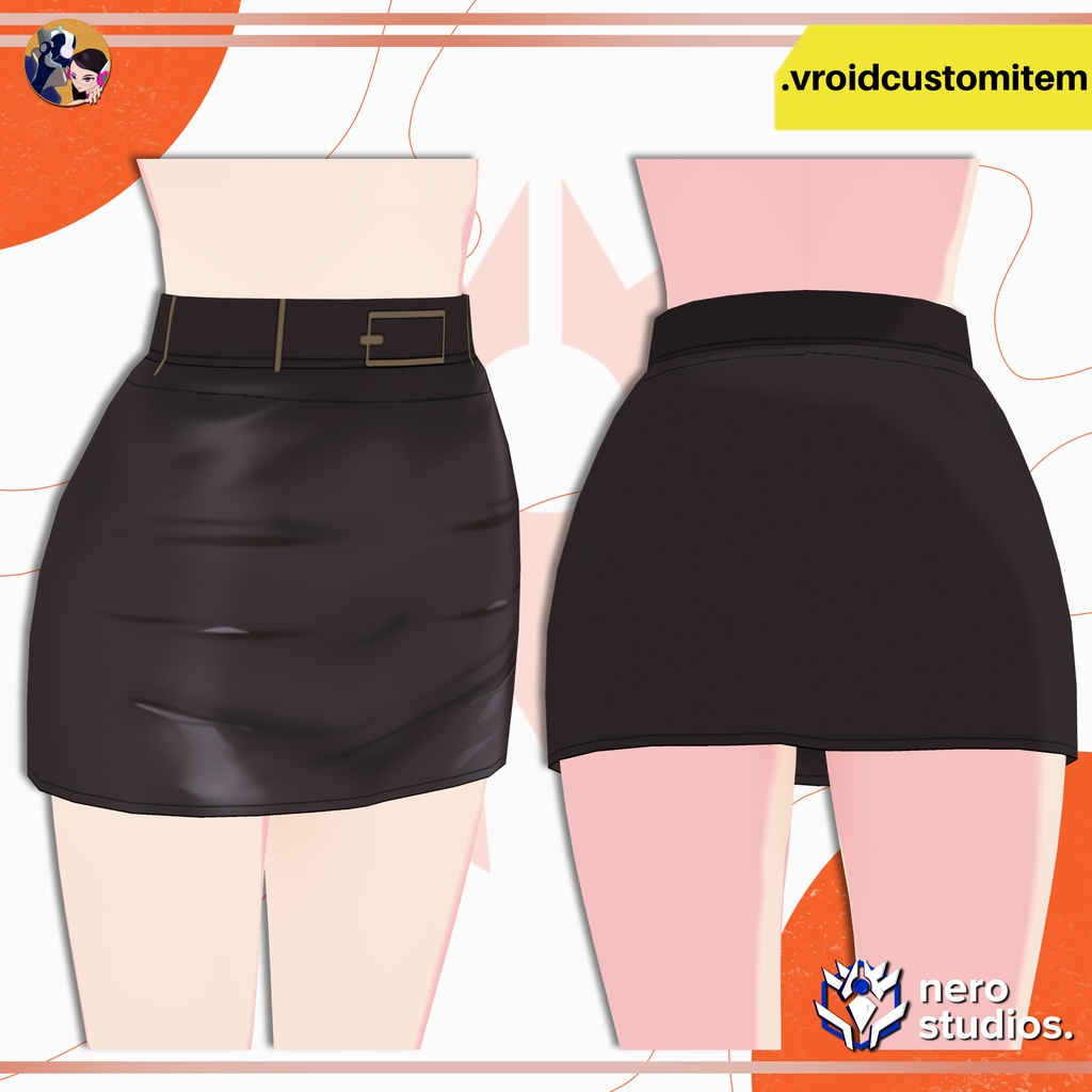 【VRoid 衣装】 ベルト付きレザーミニスカート|VRoid用 / STYLISH TIGHT LEATHER SKIRT FOR VROID CUSTOM ITEM - VROID OUTFIT