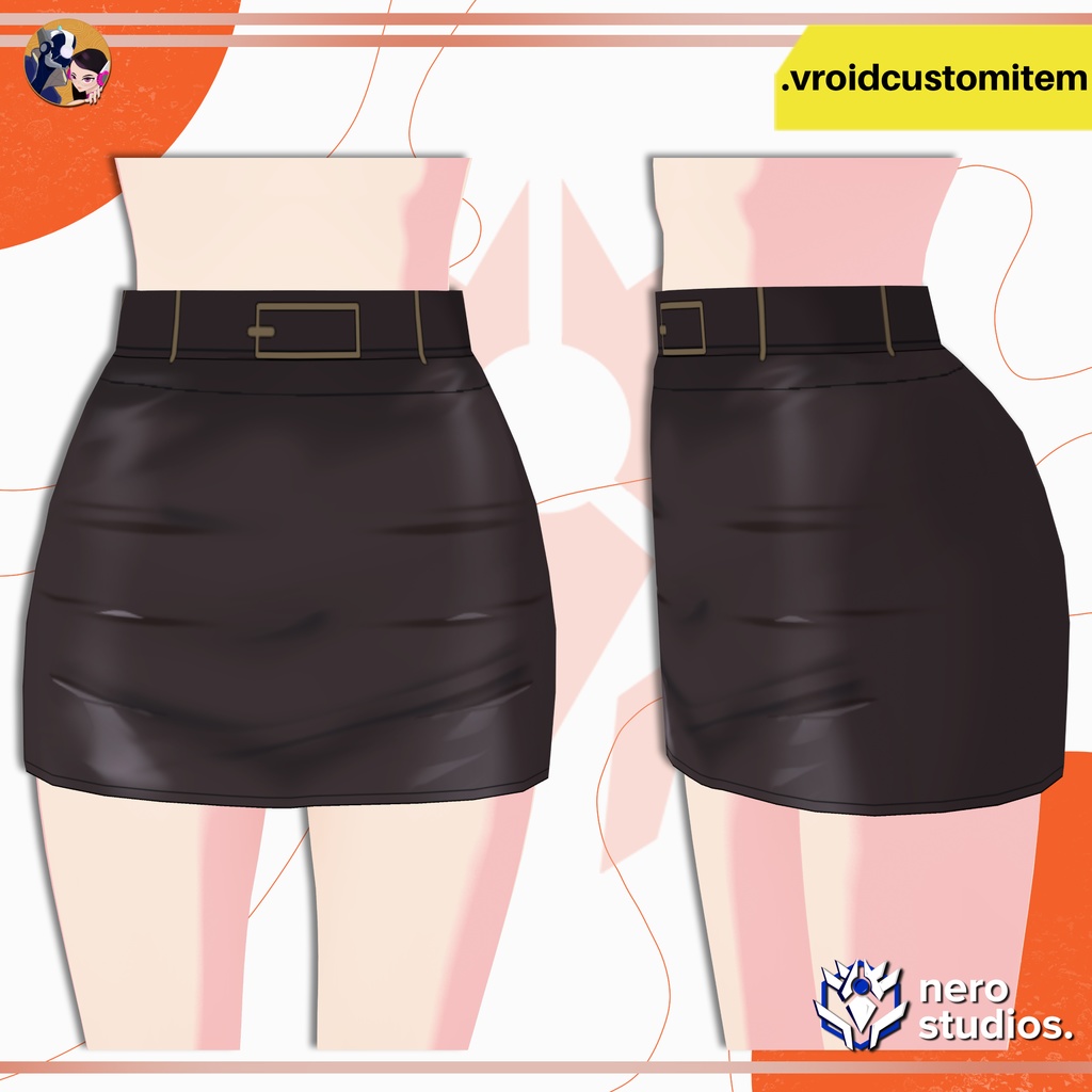 【VRoid 衣装】 ベルト付きレザーミニスカート|VRoid用 / STYLISH TIGHT LEATHER SKIRT FOR VROID CUSTOM ITEM - VROID OUTFIT