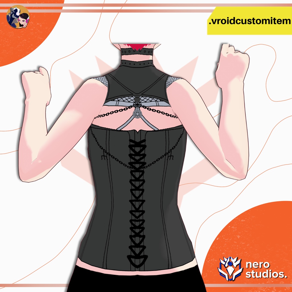 【VRoid 衣装】 ゴシックハーネストップ|VRoid用 | GOTHIC HARNESS CORSET TOP ANIME STYLE | VROID OUTFIT