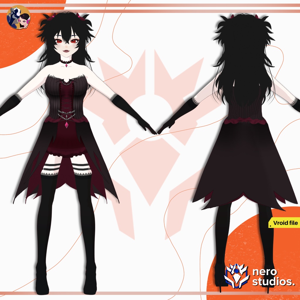 【VRoidフルモデル】 ゴシック吸血鬼Vtuberモデル|EMO GOTH MESSY HAIRSTYLE VAMPIRE OUTFIT