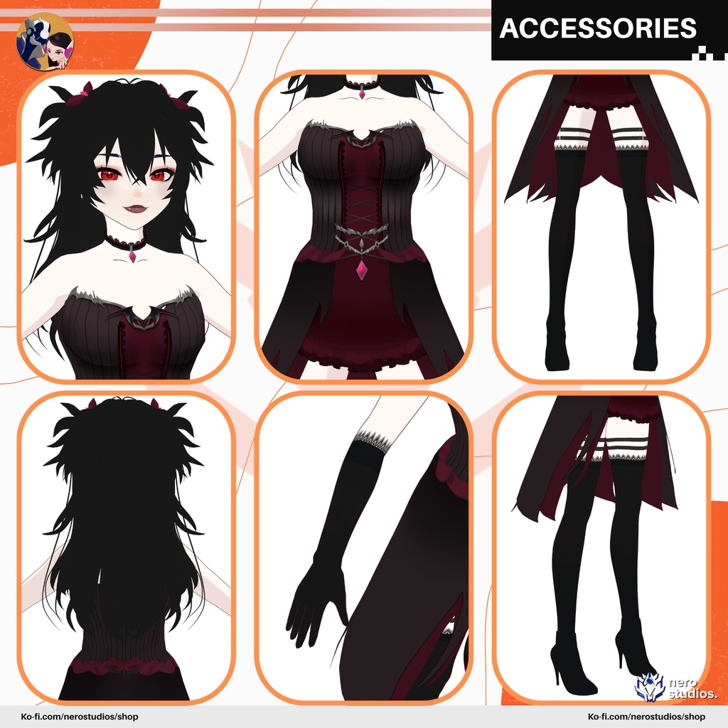 【VRoidフルモデル】 ゴシック吸血鬼Vtuberモデル|EMO GOTH MESSY HAIRSTYLE VAMPIRE OUTFIT