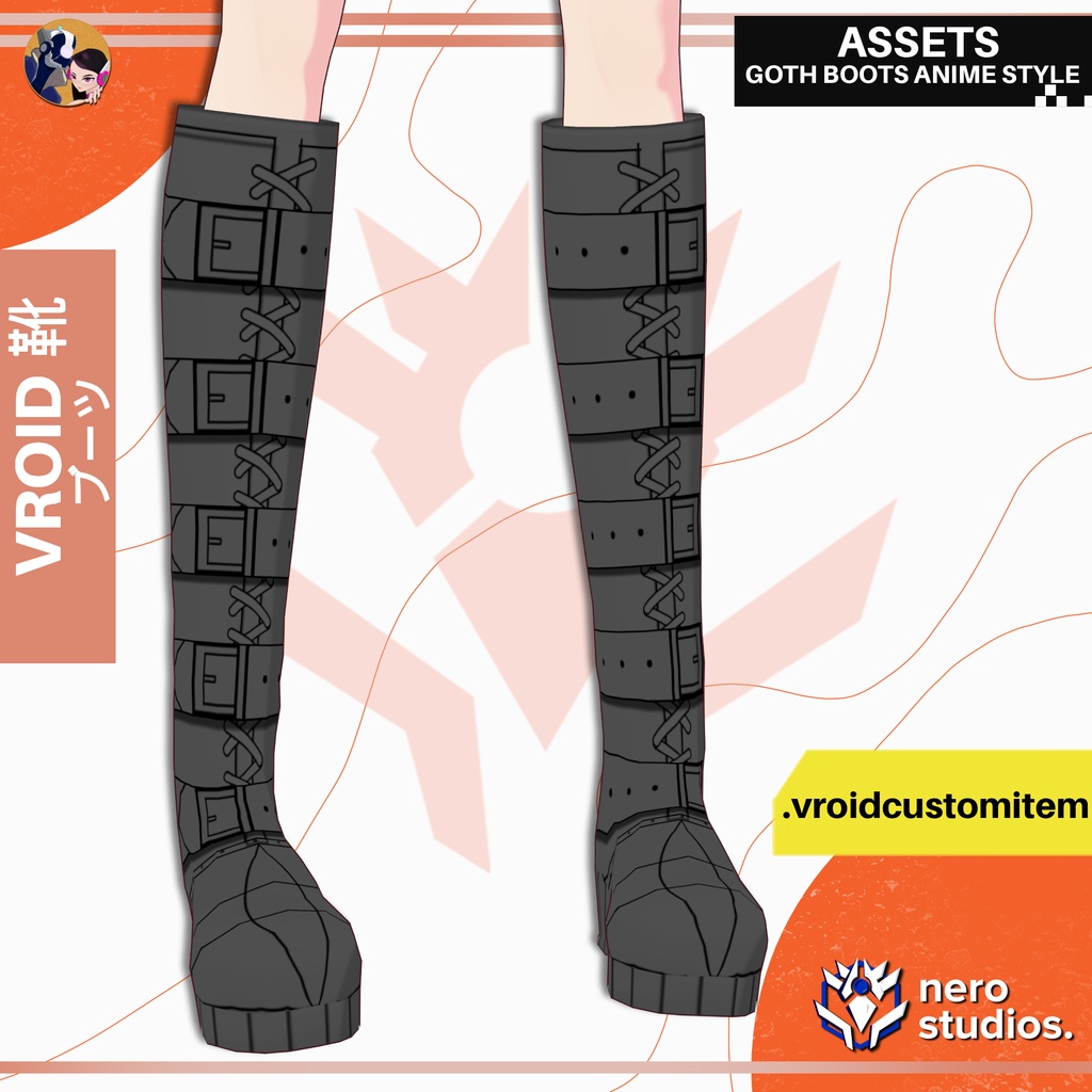 VRoid用 ゴシック ブーツ【VROID 靴】 ゴシックバックルブーツ | GOTH BOOTS ANIME STYLE (VROID CUSTOM ITEM)