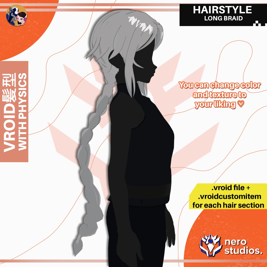【VRoid髪型】 三つ編みロングヘア | 中華風髪型 | VRoidヘアプリセット / LONG BRAID SEPARATE BANGS ORIENTAL MARTIAL ARTS HAIRSTYLE, VROID HAIR PRESET