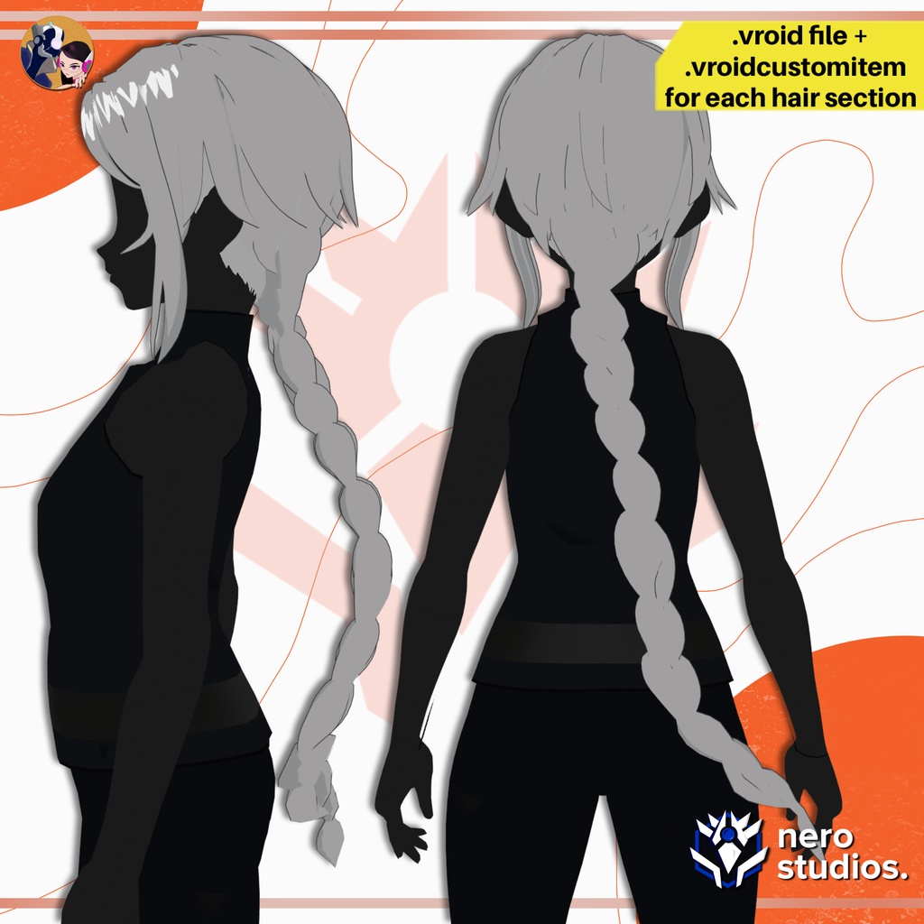 【VRoid髪型】 三つ編みロングヘア | 中華風髪型 | VRoidヘアプリセット / LONG BRAID SEPARATE BANGS ORIENTAL MARTIAL ARTS HAIRSTYLE, VROID HAIR PRESET