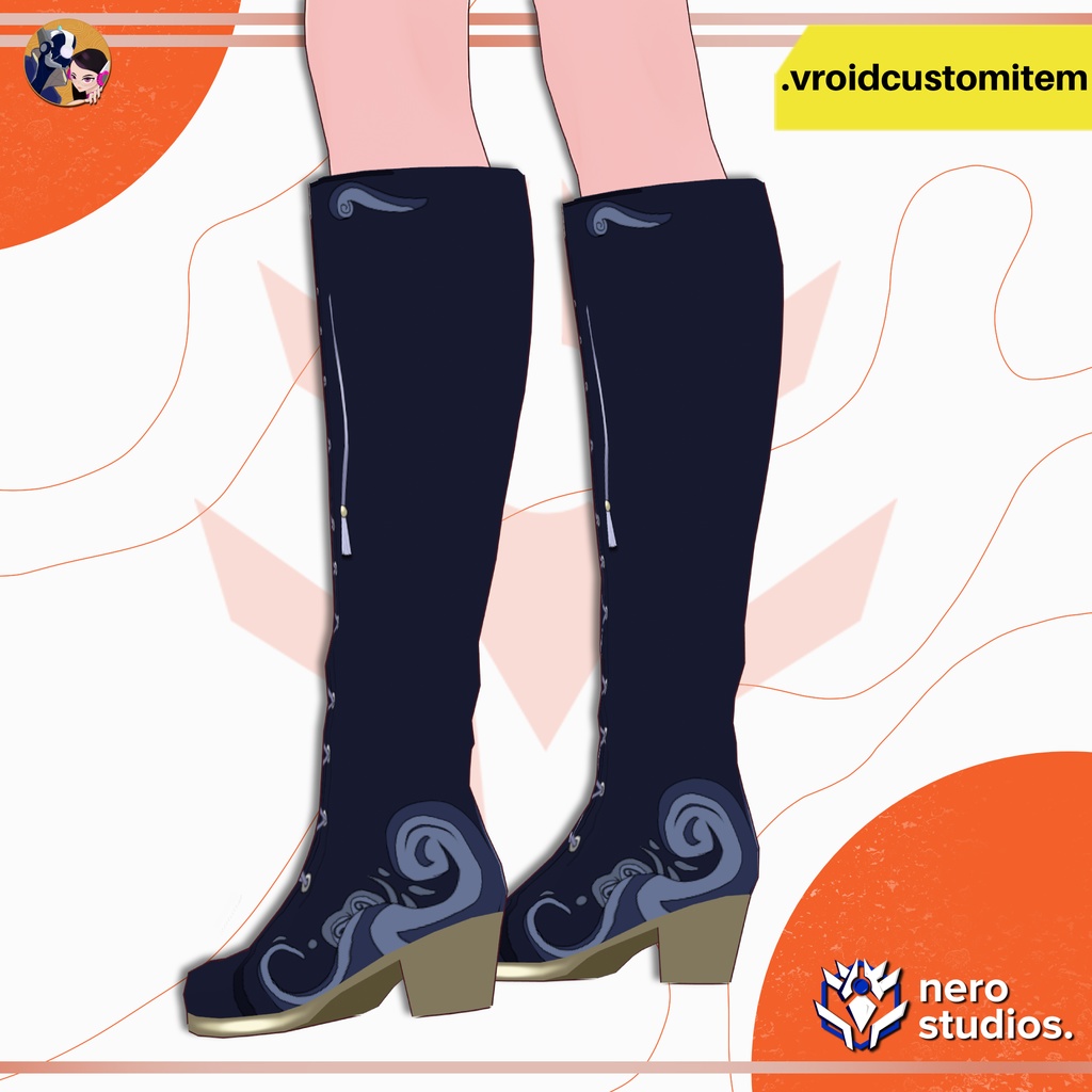 【VROID 靴】 VRoid用 ファンタジーブーツ | 編み上げブーツ|和風・中華風デザイン|VRoid用靴 | FANTASY LONG BOOTS | VROID SHOES ASSET