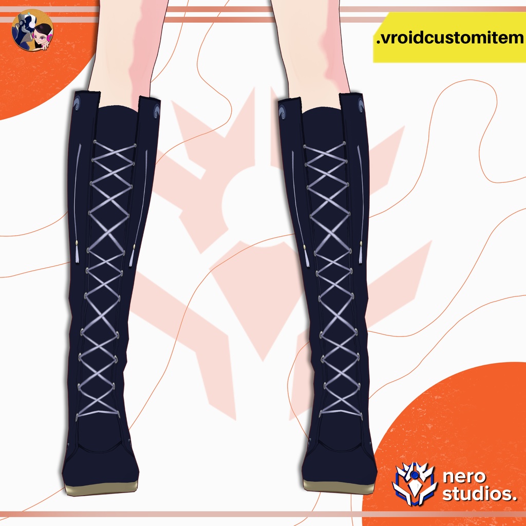 【VROID 靴】 VRoid用 ファンタジーブーツ | 編み上げブーツ|和風・中華風デザイン|VRoid用靴 | FANTASY LONG BOOTS | VROID SHOES ASSET