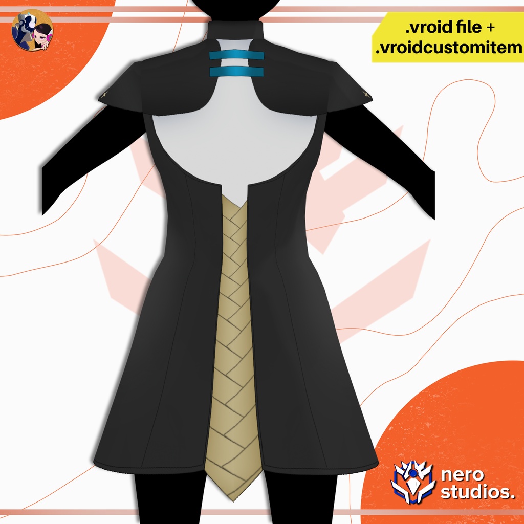 【VRoid 衣装】 SF制服 サイバーパンク ロングコート VRoid用 | SCIFI COMBAT PILOT CAPTAIN UNIFORM FUTURISTIC STYLE COAT
