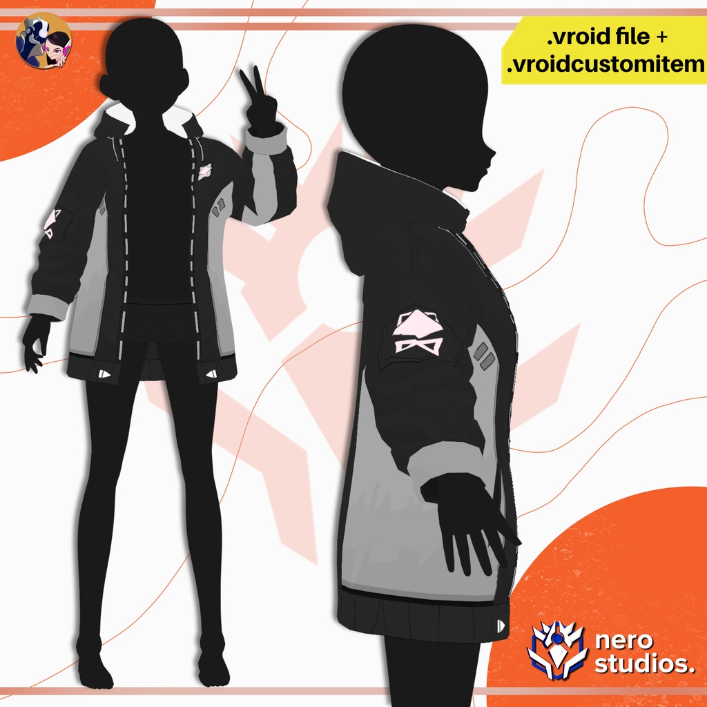 【VRoid 衣装】 VRoidパーカー サイバーウェア フューチャリスティックパーカー【VRoid用】 CYBERWEAR FUTURISTIC HOODIE CYBERPUNK | VROID FILE + VROIDCUSTOMITEM