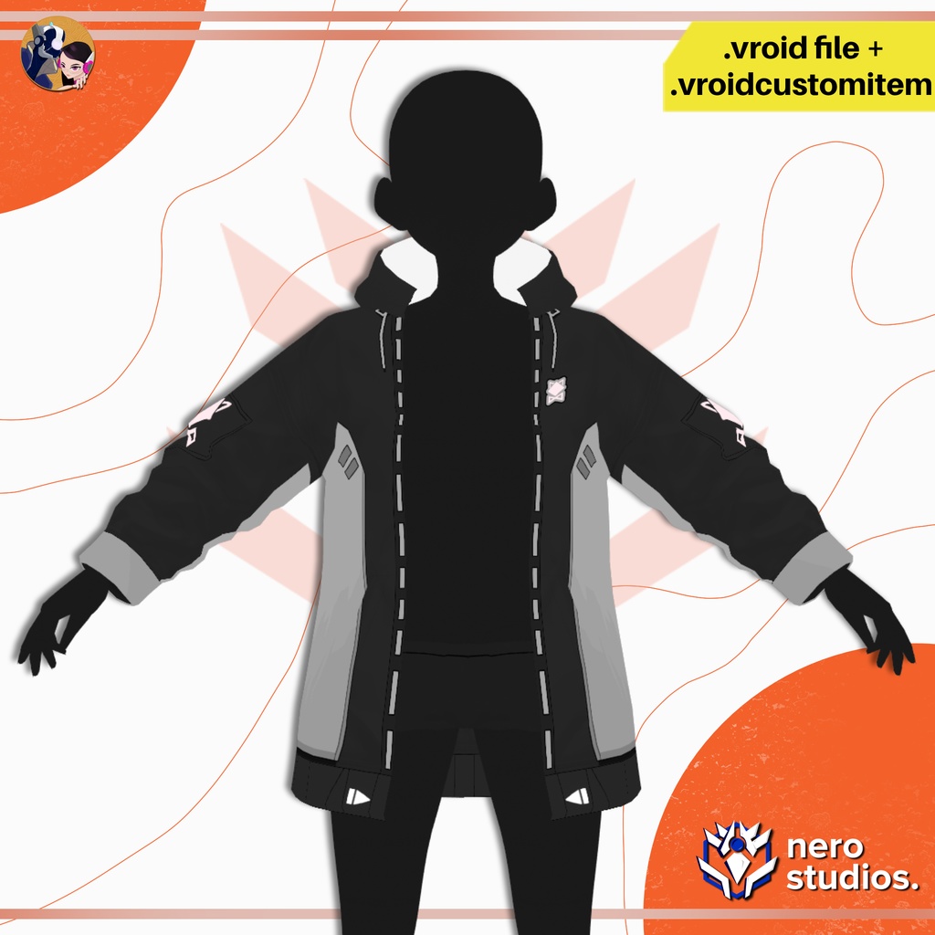 【VRoid 衣装】 VRoidパーカー サイバーウェア フューチャリスティックパーカー【VRoid用】 CYBERWEAR FUTURISTIC HOODIE CYBERPUNK | VROID FILE + VROIDCUSTOMITEM