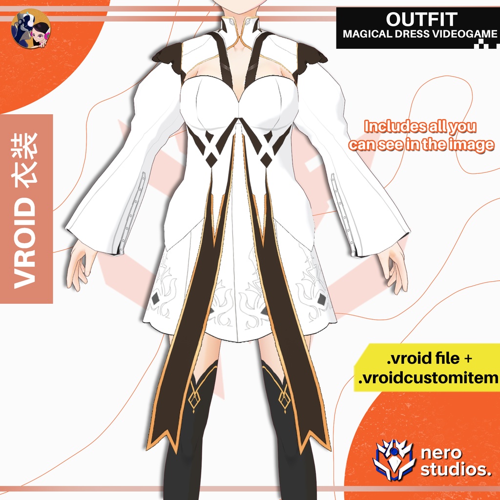 【VRoid 衣装】 ファンタジー魔法ドレス｜RPG風プリーステス衣装 【VRoid用】 | MAGICAL FANTASY DRESS VIDEOGAME INSPIRED | VROID OUTFIT