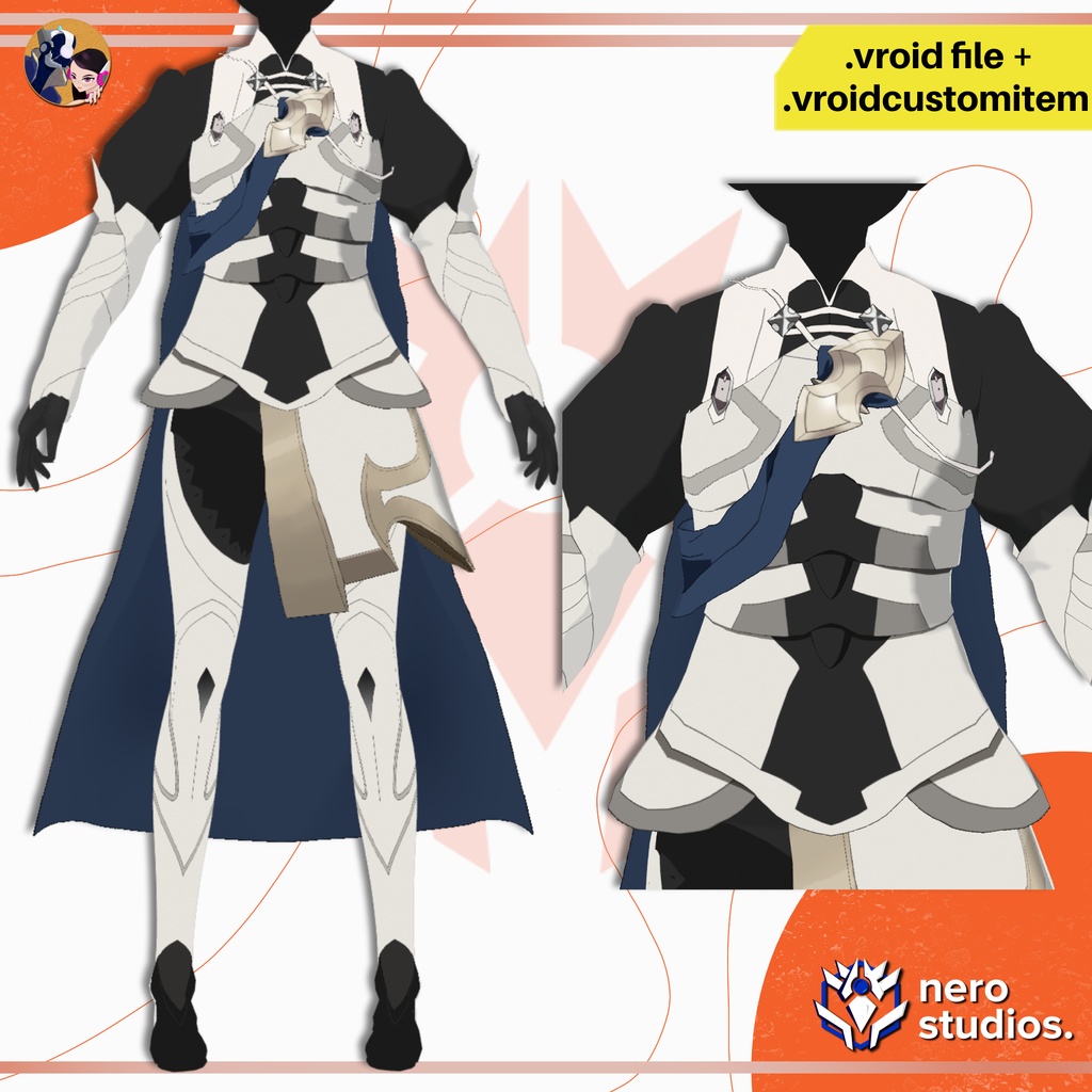 【VRoid 衣装】 鎧セット | VRoid用ファンタジーセルシェード衣装 / FIRE EMBLEM CORRIN INSPIRED ARMOR ANIME CELL SHADED STYLE FULL SET PRESETS