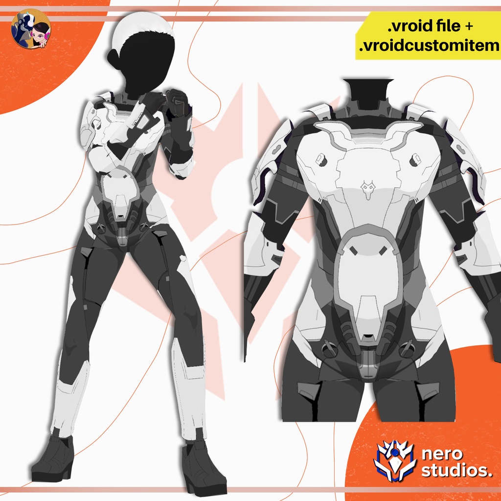 【VRoid 衣装】 近未来SFアーマーボディスーツ|VRoid用セルシェード衣装 / SCIFI ARMOR FULL BODYSUIT FOR VROID FUTURISTIC ANIME CELL SHADED OUTFIT
