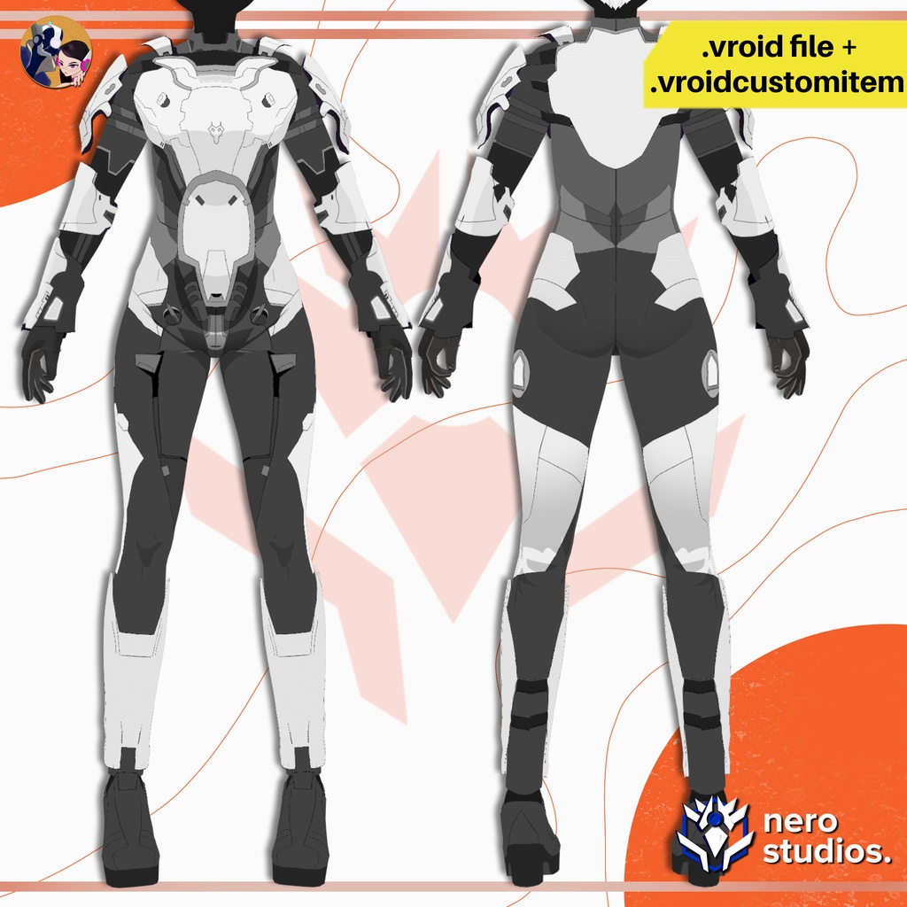 【VRoid 衣装】 近未来SFアーマーボディスーツ|VRoid用セルシェード衣装 / SCIFI ARMOR FULL BODYSUIT FOR VROID FUTURISTIC ANIME CELL SHADED OUTFIT