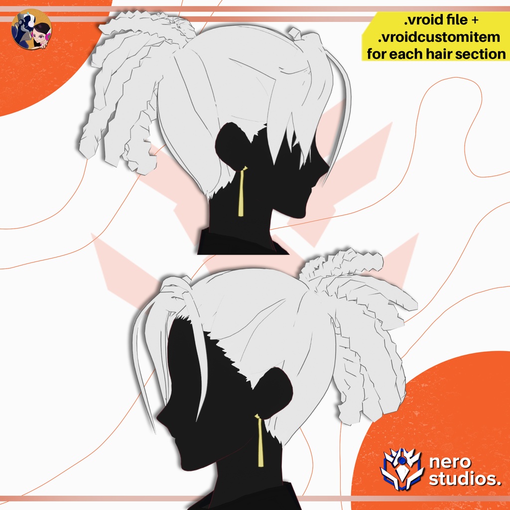 【VRoid髪型】 ぼさぼさ ドレッドポニーテールヘア|VRoid用 VRoidヘアプリセット | MESSY DREADLOCKS PONYTAIL HAIRSTYLE FOR VROID