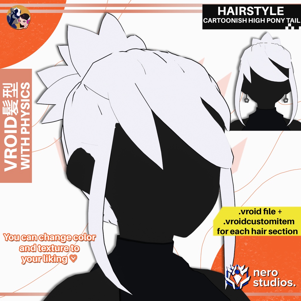 【VRoid 髪型】 ハイポニーテールアニメヘア | VRoid用かわいい髪型プリセット | CARTOONISH HIGH PONYTAIL HAIRSTYLE SIDE BANGS ANIME STYLE | HAIRSTYLE FOR VROID
