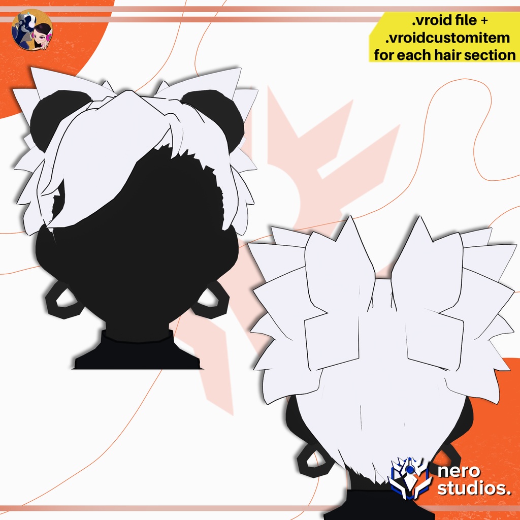 【VRoid 髪型】 かわいいツインお団子ヘア | VRoid用アニメ髪型プリセット | CARTOONISH MESSY BUNS ANIME STYLE BIG BANGS HAIR PRESET FOR VROID