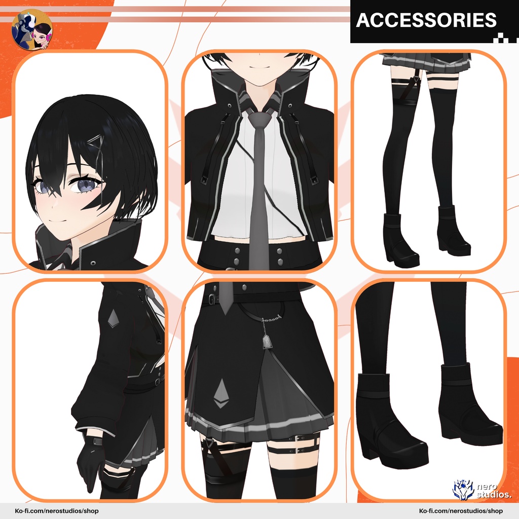 テックウェア学園風VTuberモデル フルセット【VRoid・VRM対応】 | TECHWEAR DARK ACADEMY VTUBER FULL SET | ANIME VROID MODEL