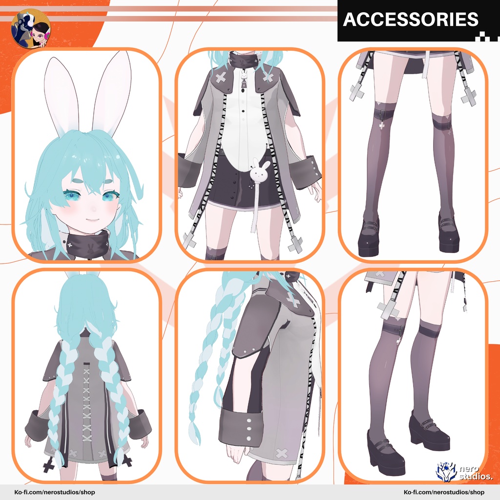 サイバーバニーVTuberモデル フルセット【VRoid・VRM対応】 | CYBER BUNNY CUTE VTUBER FULL SET | VROID & VRM READY MODEL