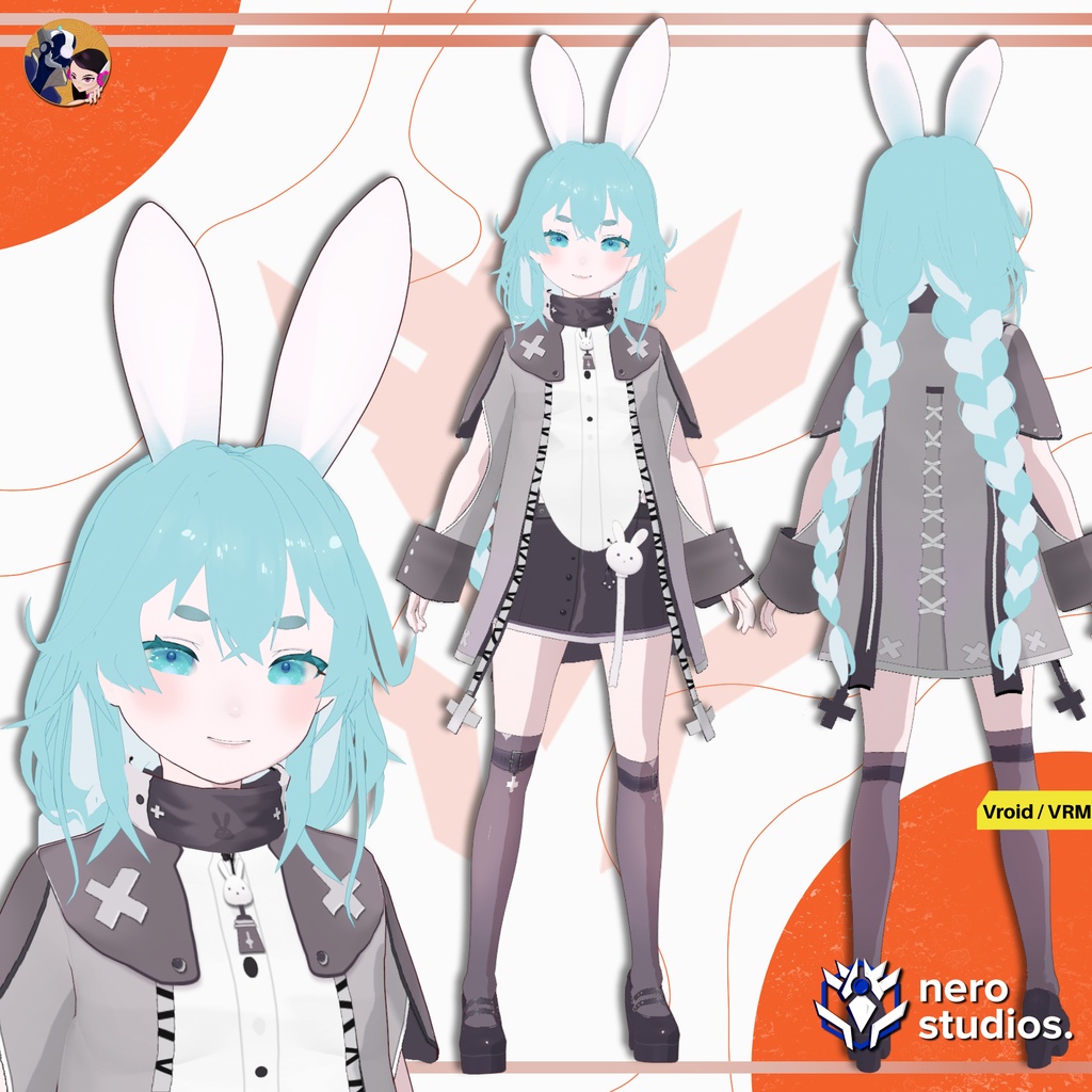 サイバーバニーVTuberモデル フルセット【VRoid・VRM対応】 | CYBER BUNNY CUTE VTUBER FULL SET | VROID & VRM READY MODEL