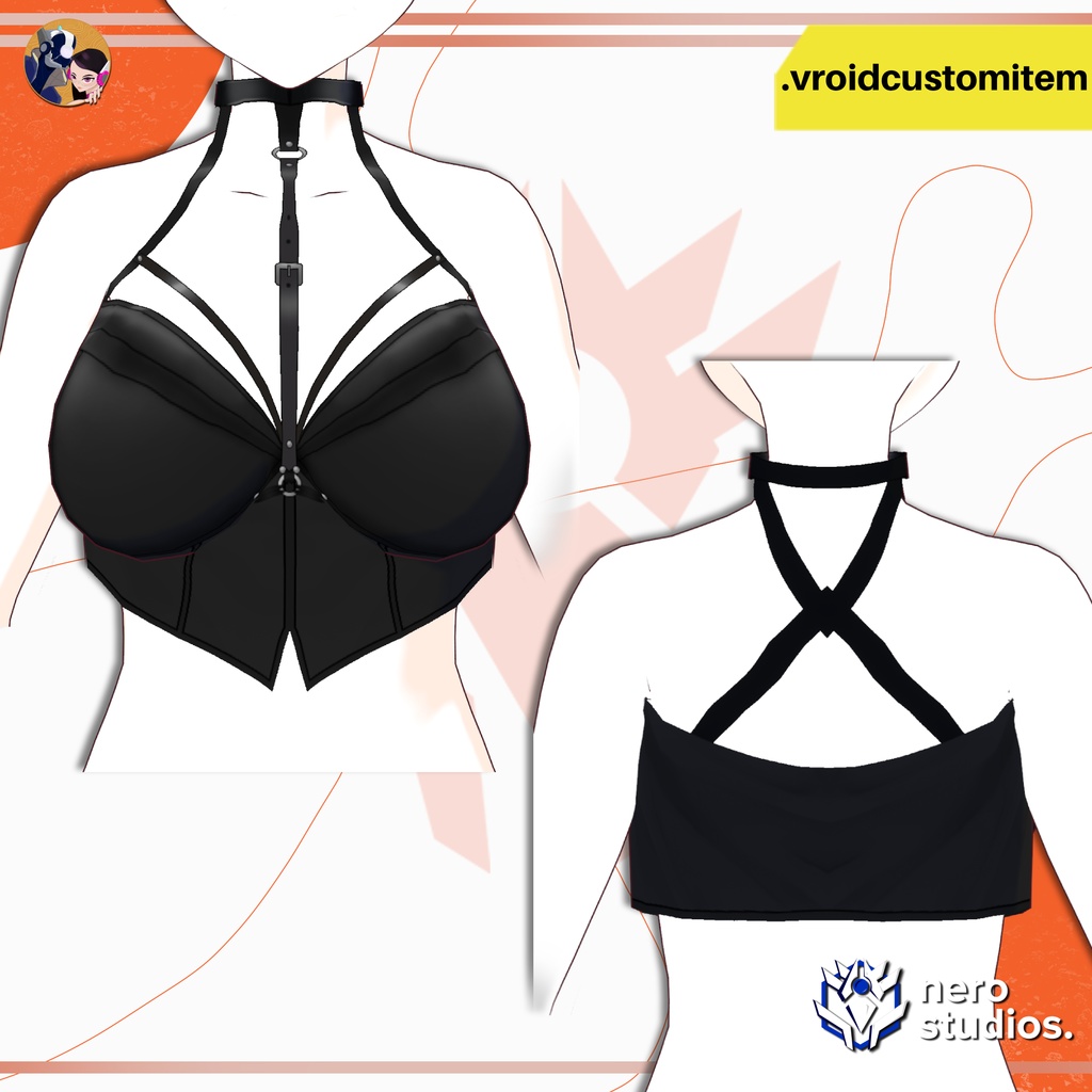 【VRoid 衣装】 VRoid ゴシックハーネスコルセット|カスタムアイテム VRoid用 | VROID GOTHIC HARNESS CORSET TOP | VROID CUSTOM ITEM