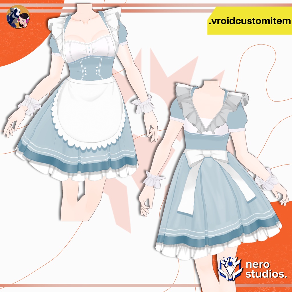 【VRoid 衣装】 メイド服 + メイドドレス + VRoid衣装 + ワンピース | VROID CUTE MAID DRESS OUTFIT VROID CUSTOM ITEM