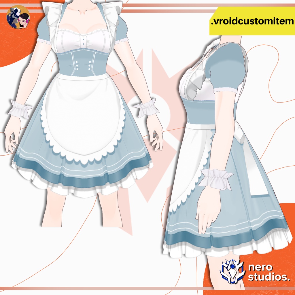 【VRoid 衣装】 メイド服 + メイドドレス + VRoid衣装 + ワンピース | VROID CUTE MAID DRESS OUTFIT VROID CUSTOM ITEM