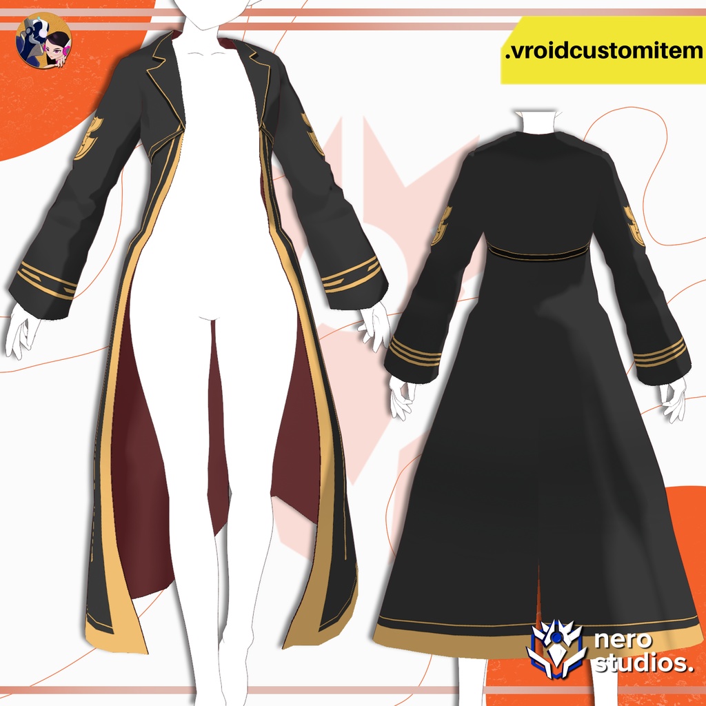 【VRoid 衣装】 VRoid ファンタジー魔法使いロングコート|魔法学園風制服 カスタムアイテム | VROID FANTASY WIZARD LONG COAT | MAGIC ACADEMY UNIFORM CUSTOM ITEM