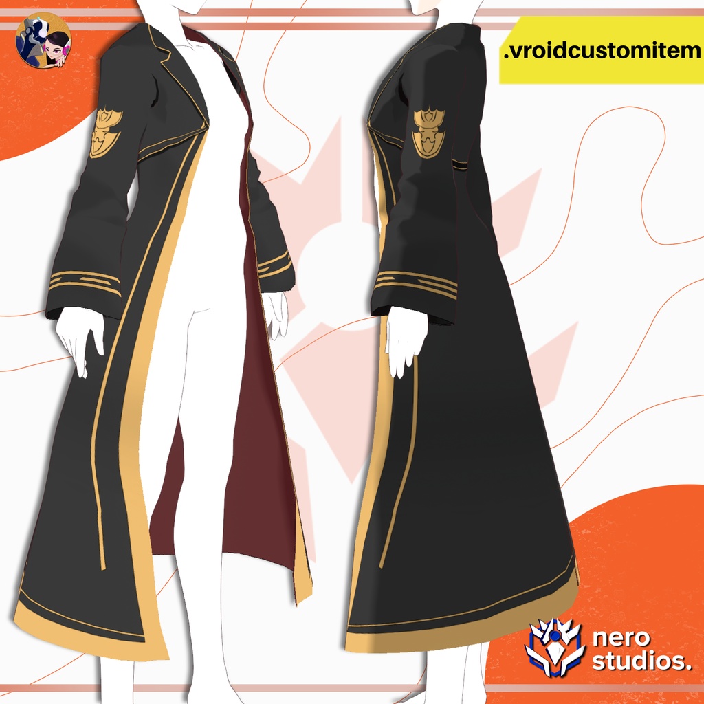 【VRoid 衣装】 VRoid ファンタジー魔法使いロングコート|魔法学園風制服 カスタムアイテム | VROID FANTASY WIZARD LONG COAT | MAGIC ACADEMY UNIFORM CUSTOM ITEM