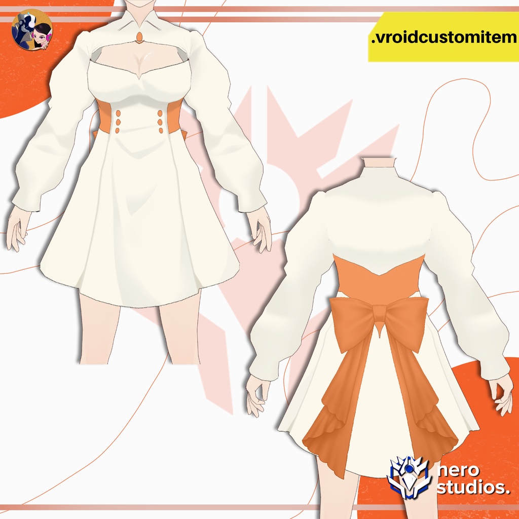 【VRoid 衣装】 VRoid かわいいリボンワンピース|上品ファンタジードレス 衣装 カスタムアイテム VRoid用 | VROID CUTE RIBBON DRESS | ELEGANT FANTASY DRESS OUTFIT VROID CUSTOM ITEM