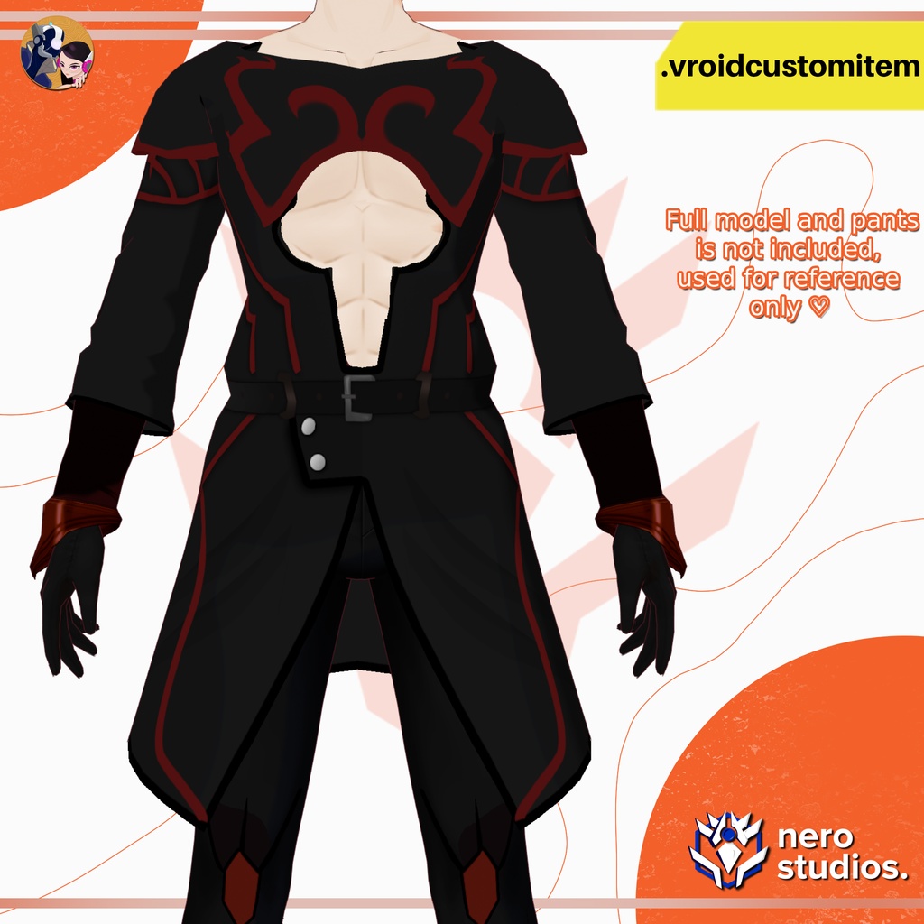 【VRoid 衣装】 ダークファンタジー ミリタリー ロングコート|ゴシック・吸血鬼風衣装|VRoidカスタムアイテム | DARK FANTASY LONG COAT | GOTHIC VAMPIRE OUTFIT | VROID CUSTOM ITEM