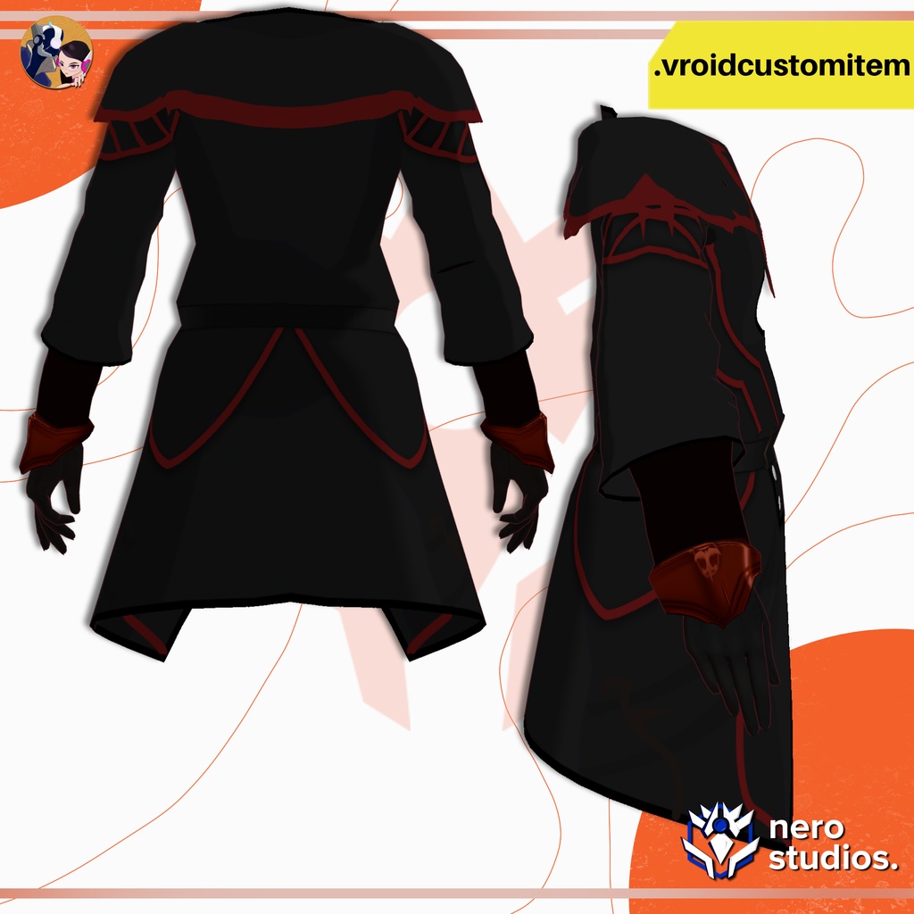 【VRoid 衣装】 ダークファンタジー ミリタリー ロングコート|ゴシック・吸血鬼風衣装|VRoidカスタムアイテム | DARK FANTASY LONG COAT | GOTHIC VAMPIRE OUTFIT | VROID CUSTOM ITEM