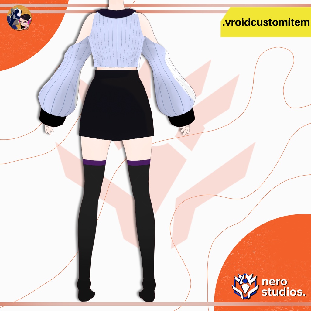 【VRoid 衣装】 VRoid アーバンスタイル衣装|かわいいトップス ミニスカート ニーハイ|カスタムアイテム | VROID URBAN STYLE OUTFIT | CUTE STREETWEAR TOP, MINI SKIRT & THIGH HIGHS | VROID CUSTOM ITEM