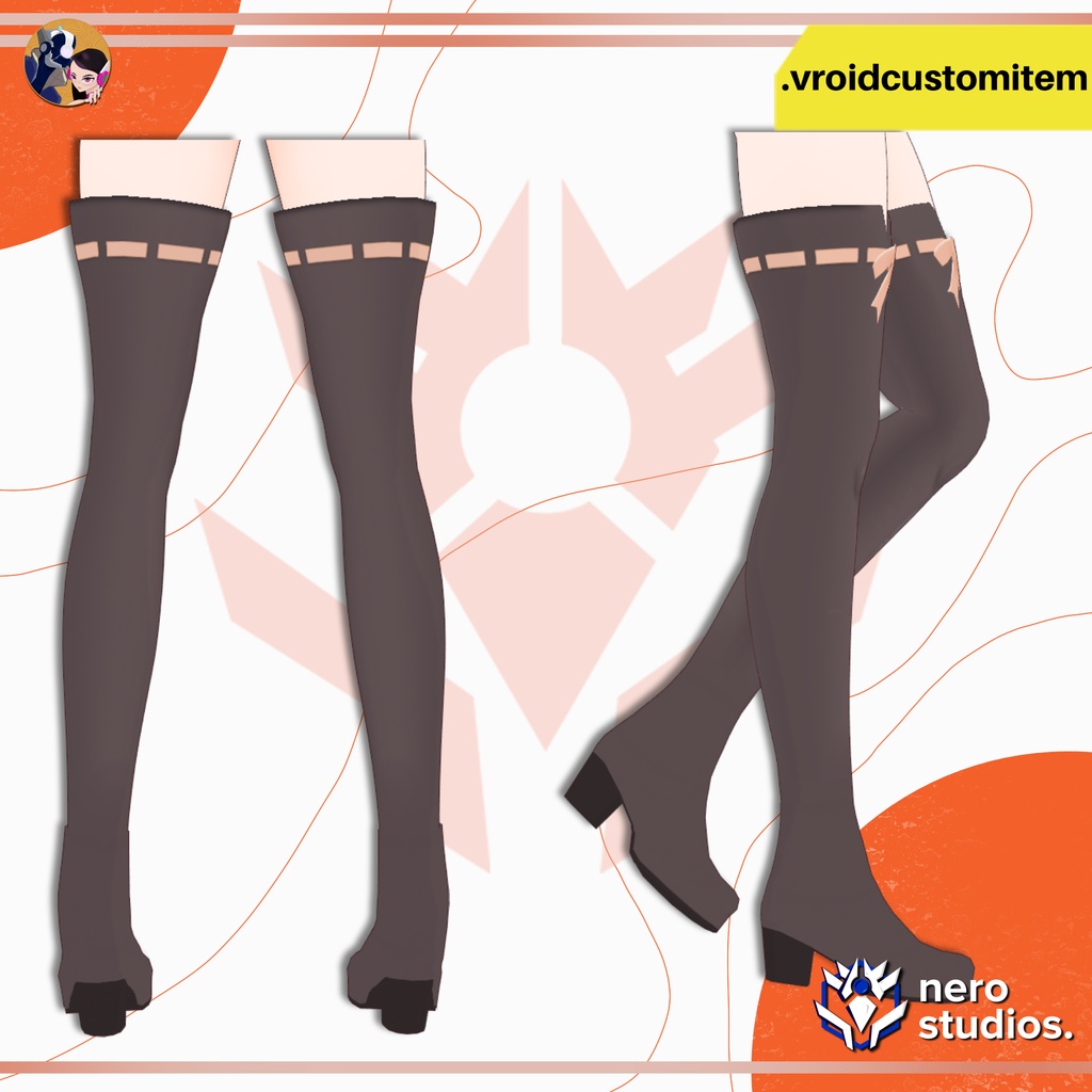 【VROID 靴】 VRoid リボン付きニーハイブーツ|かわいいハイヒール ロングブーツ|カスタムアイテム | VROID CUTE RIBBON THIGH HIGH BOOTS | HEELED OVER KNEE BOOTS CUSTOM ITEM